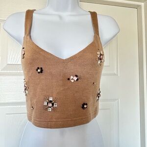 Anthropologie Sweater Cami, Cropped, Embellished, Size M, Tan Color, NWT